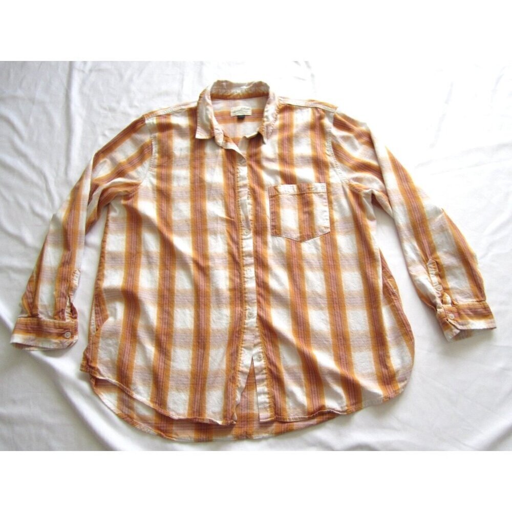Women‎ Universal Thread Cotton Blend Madras Button Long Sleeve Shirt Sz (WB360)